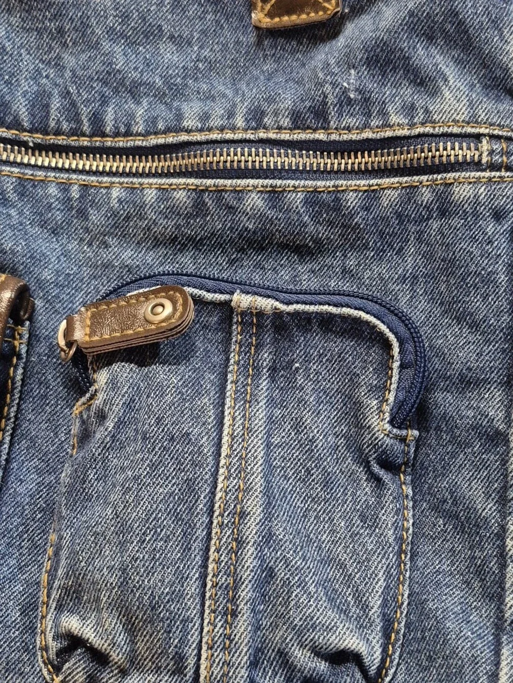 Denim Hobo Crossbody Bag With Leather Trim